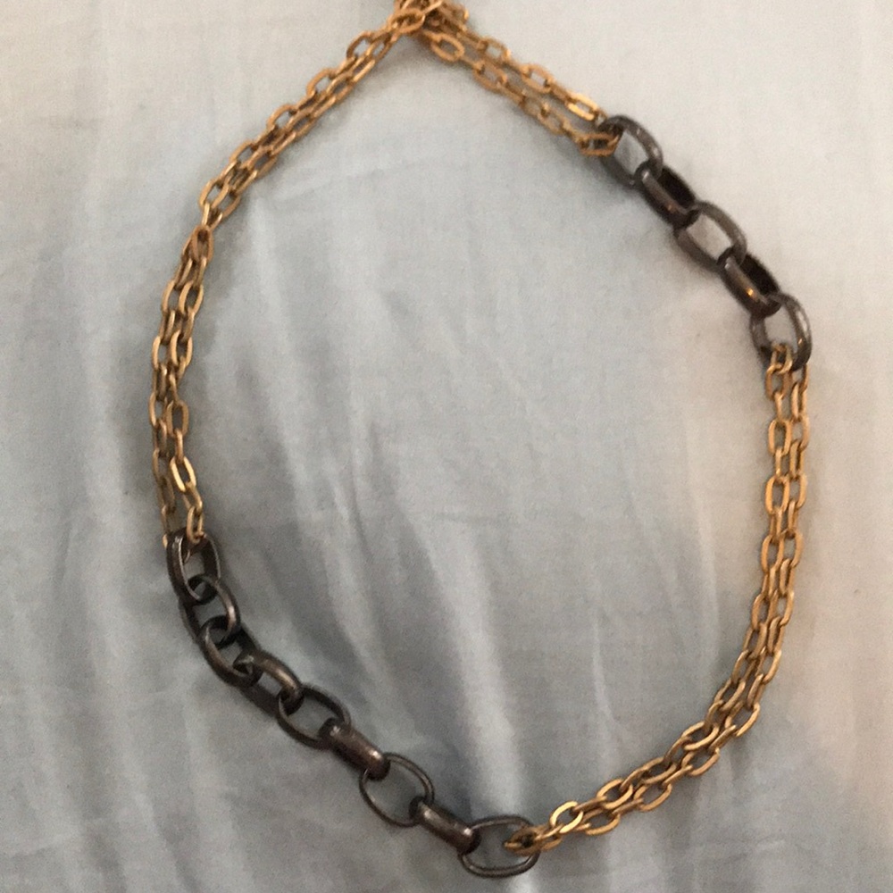 Two toned black and gold, long chain necklace